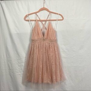 Lulus XS pink strappy lace dress